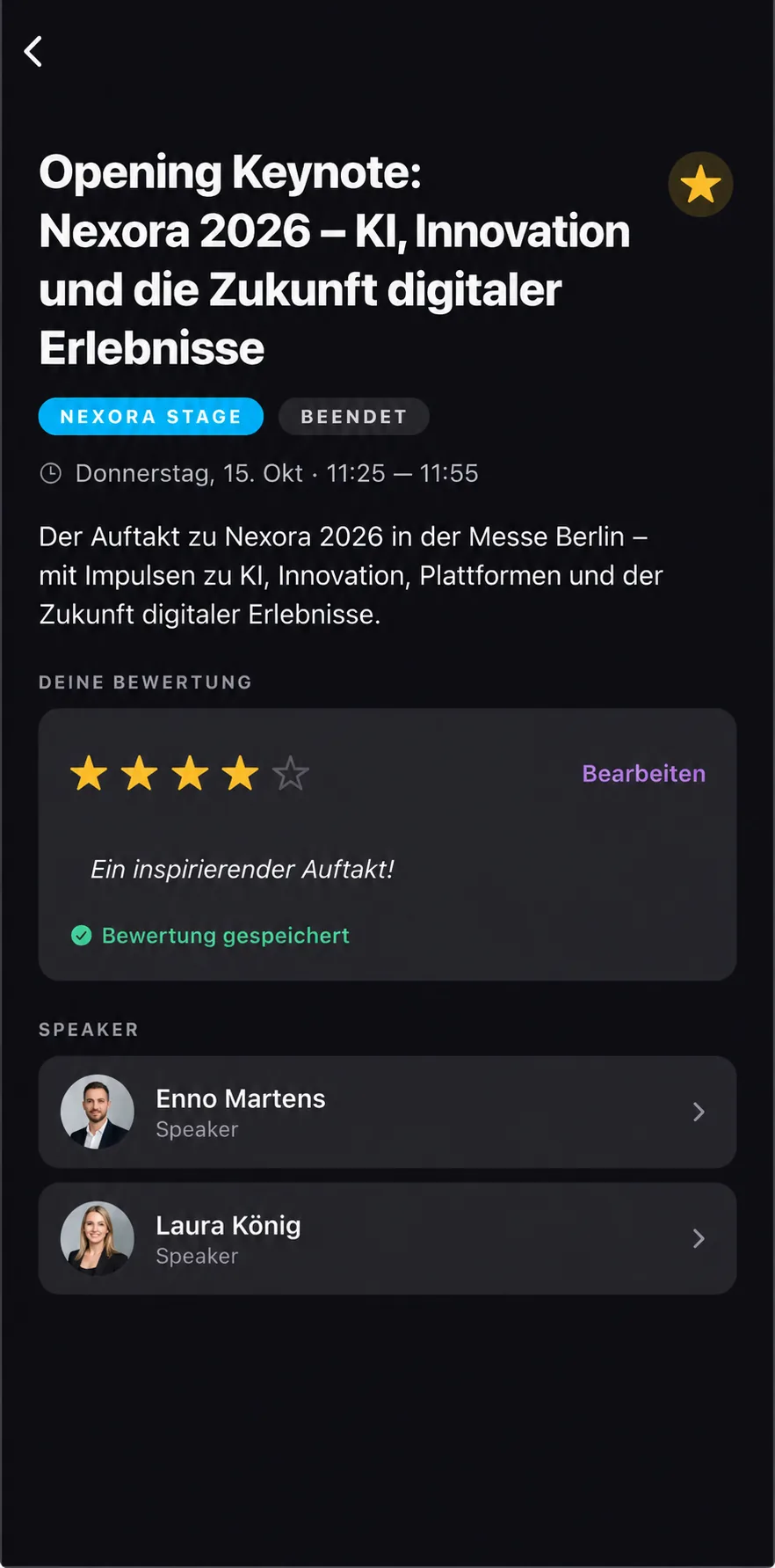 Nexora Event-App – Session-Detail