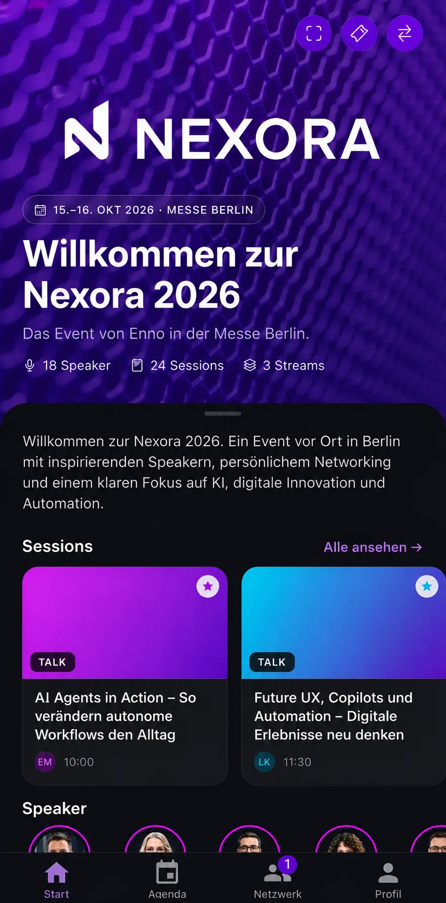 Nexora Event-App – Startseite